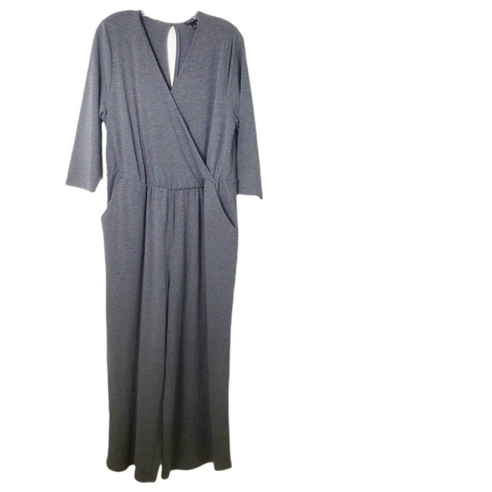 Torrid Charcoal Gray Surplice Stretch Knit Cropped Wide Leg Jumpsuit Size 1X - Picture 15 of 15